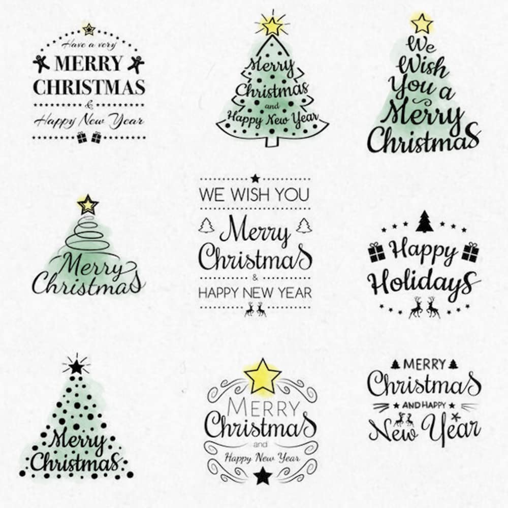 9 sellos transparentes con palabras de felicitación para árbol de Navidad para hacer tarjetas y decoraciones de álbumes de fotos, sellos de goma para Navidad, álbumes de recortes