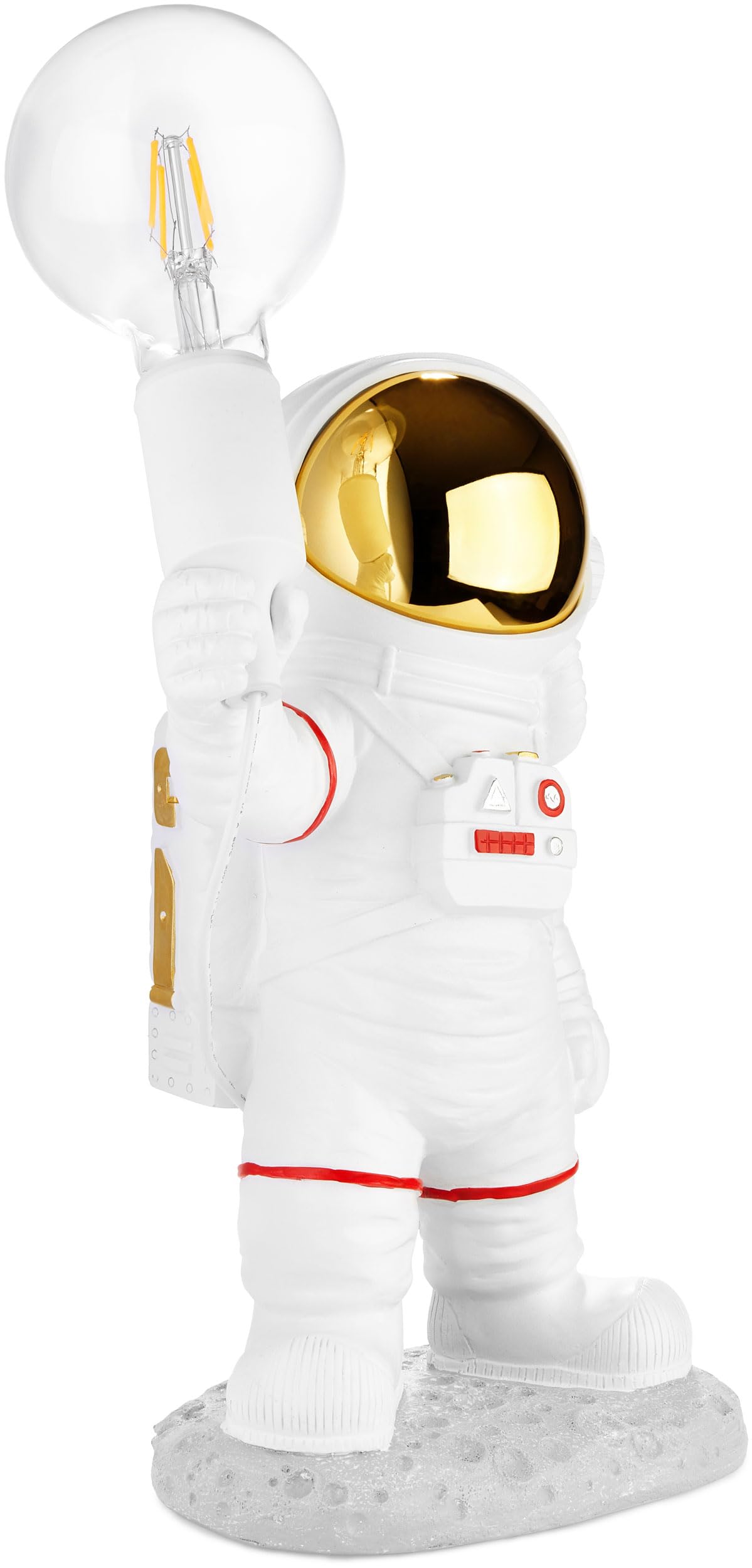 BRUBAKER Lampe de Table Astronautes - 40 cm Lampe de Chevet Spatiale avec Douille E27 et USB-C Connecteur - Statue Décorative Peinte à la Main – Blanc et Or