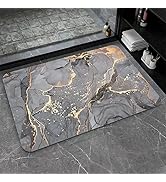 Bath Mat, Black Gold Shiny Marble Super Absorbent Fast Drying Non-Slip Diatomite Mud Bathroom Flo...