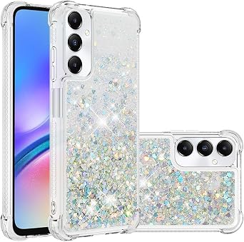 for Samsung Galaxy A05S Case, Glitter Cute Bling Sparkle Flowing Liquid Quicksand Clear Soft TPU Silicone Case for Women Girls Shockproof Phone Cover for Samsung Galaxy A05S, Silver