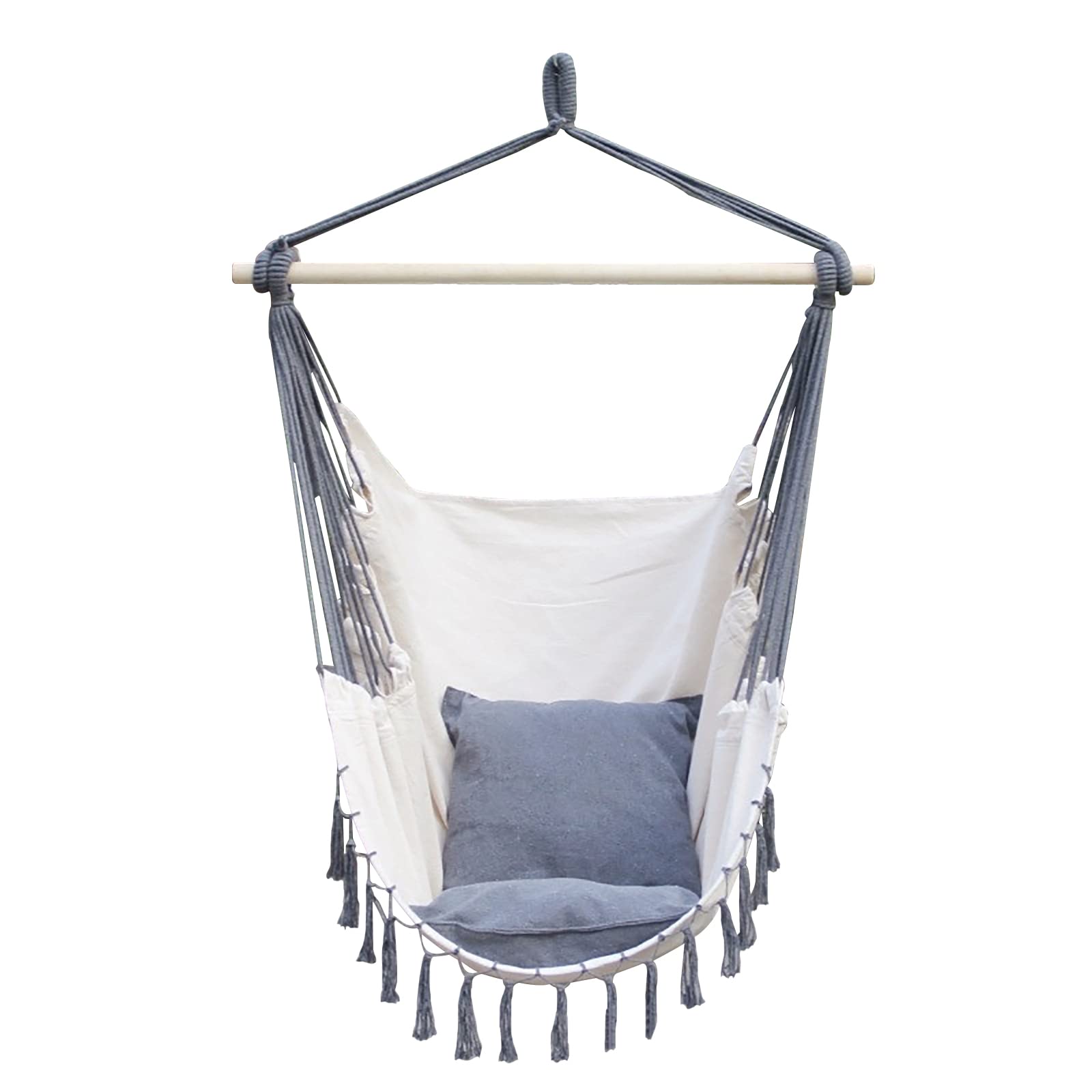 Hamaca colgante para interiores y exteriores, opción cómoda y elegante con 2 cojines, capacidad máxima de 120 kg, ideal para patio, dormitorio, porche, silla colgante de cuerda