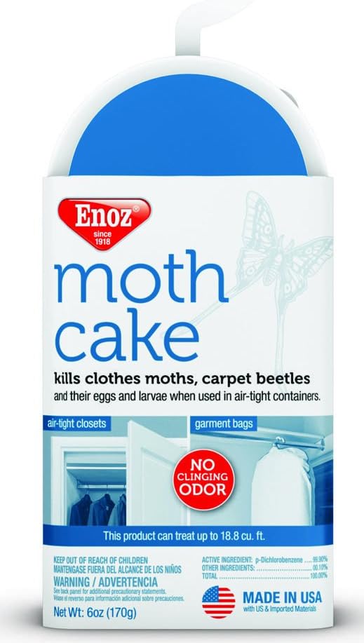 Enoz Moth Cakes – 6 oz (6 Pack) – Easily Hangs in Closets & Garment Bags – Kills Clothes Moths, Carpet Beetles, Eggs & Larvae – Treats Up to 18.8 Cubic Feet