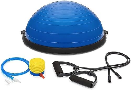 Balançoire Media pelota de equilibrio de ejercicio, tabla de equilibrio de entrenamiento de estabilidad con bandas de resistencia, media pelota de