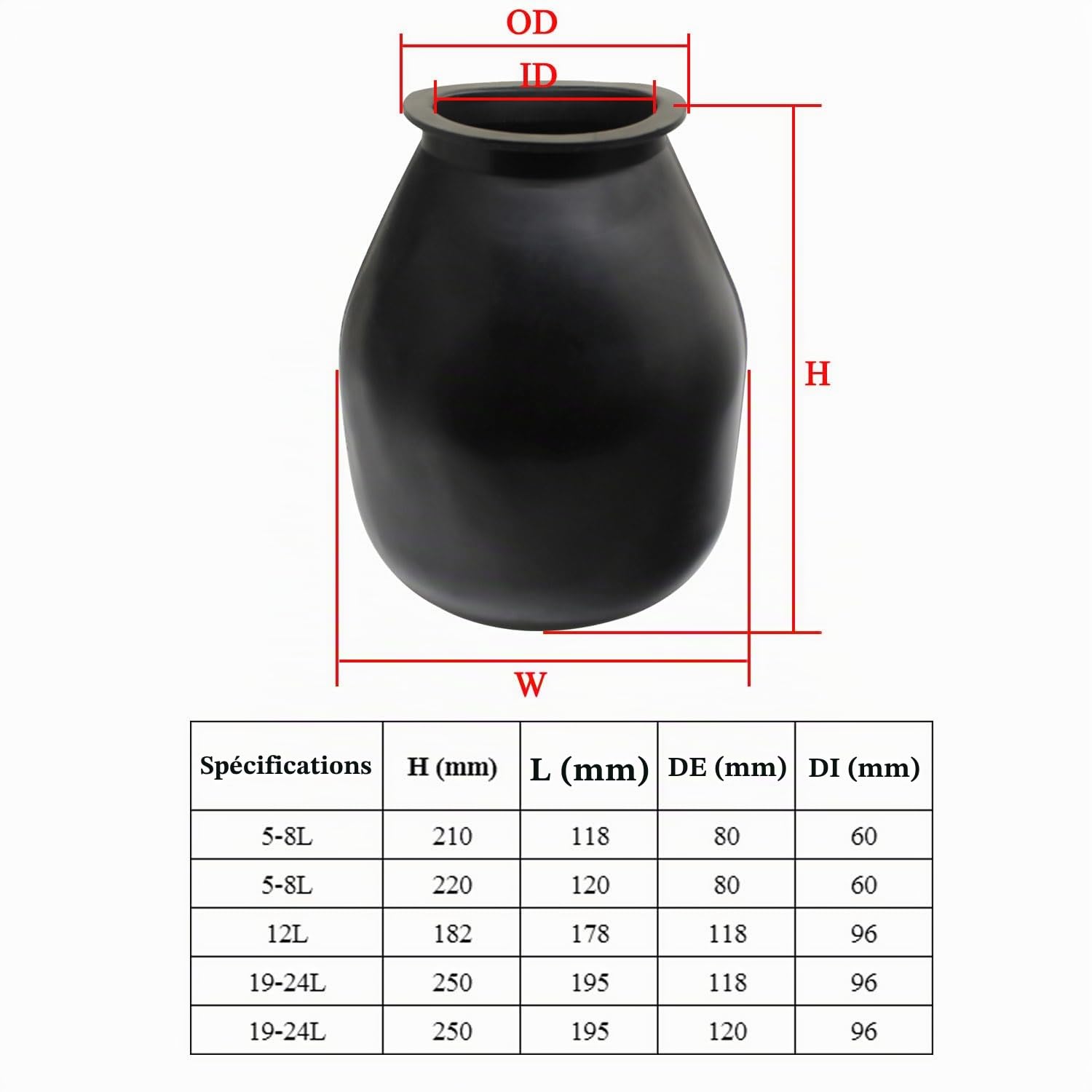 Vessie en caoutchouc pour la surpression vessie d'expansion à membrane ballon surpresseur de rechange réservoir pression membrane cuve pression vessie vase expansion (5L-8L H210 W118 OD80mm)