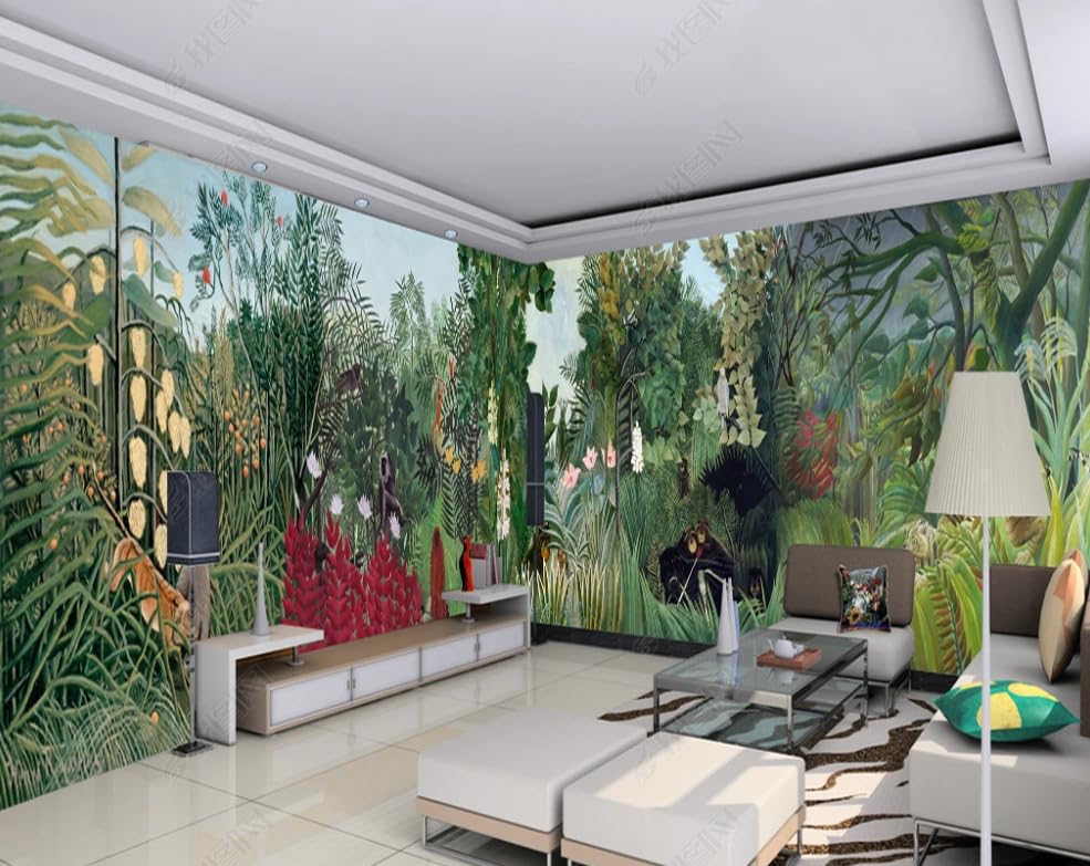 Papier peint intissé forêt tropicale pour masquer imperfections mur salon