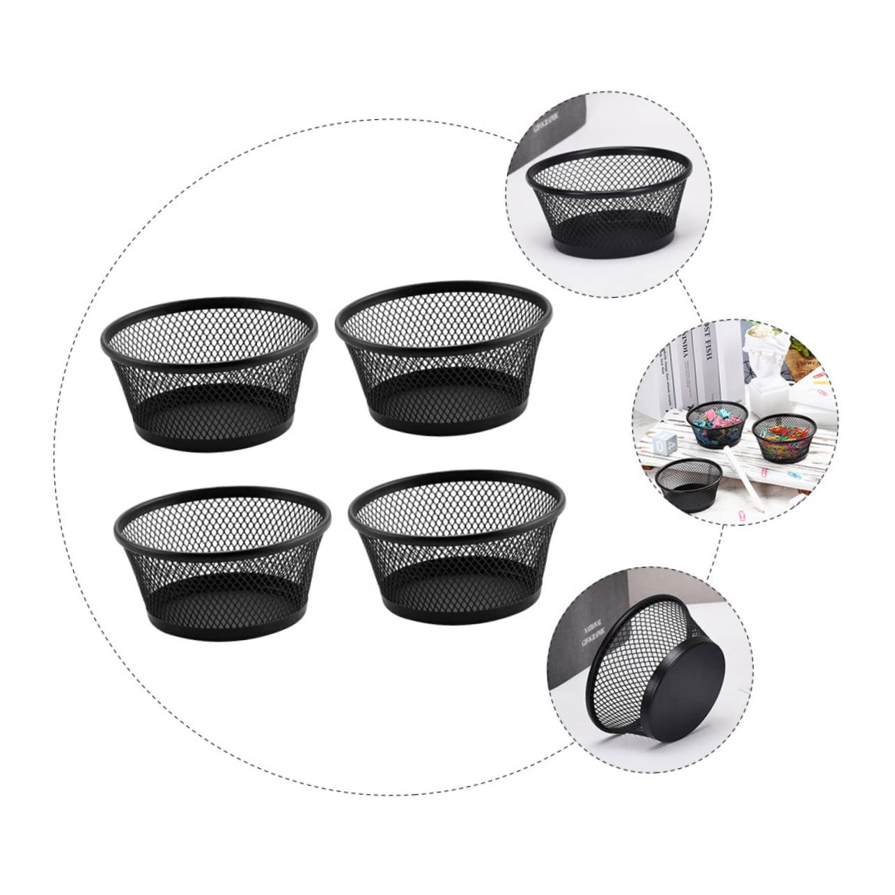 SEWACC 4Pcs Stackable Mesh Paperclip Holders Desk Containers for Organizing Sundries Lightweight Office Accessories for Clips Thumbtacks and Items