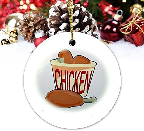 Vinisong Adornos de Navidad Cubeta de pollo frito redondo adorno de cerámica divertido decoración del hogar colgantes colgantes recuerdo adorno