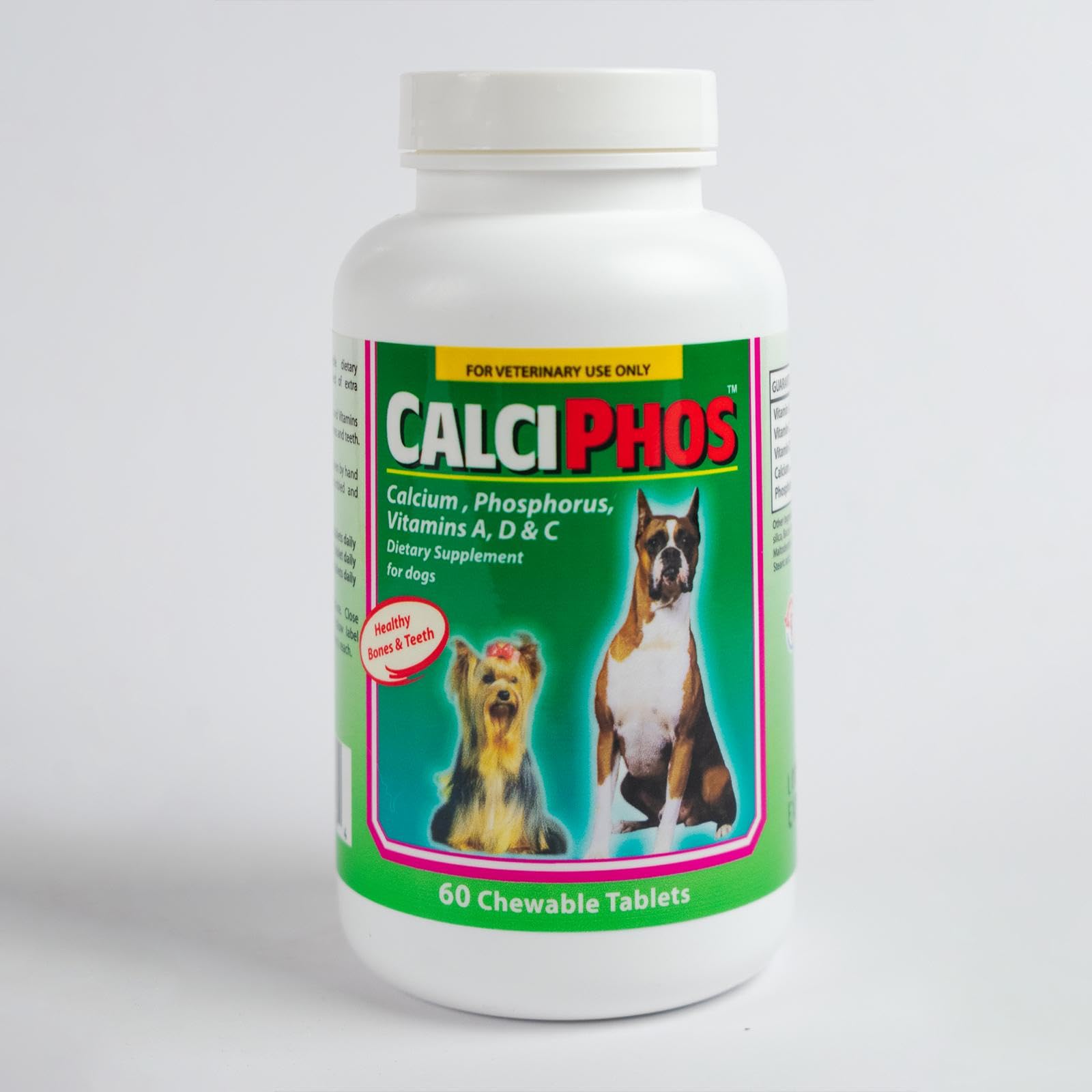 Calciphos Dietary Supplement by Interfarma Corp | Cartilage Protection, Healthy Bones & Teeth, Joint Support for Dogs | with Calcium, Phosphorus, & Vitamin A, D &C | Beacon Flavor | 60 Tablets.