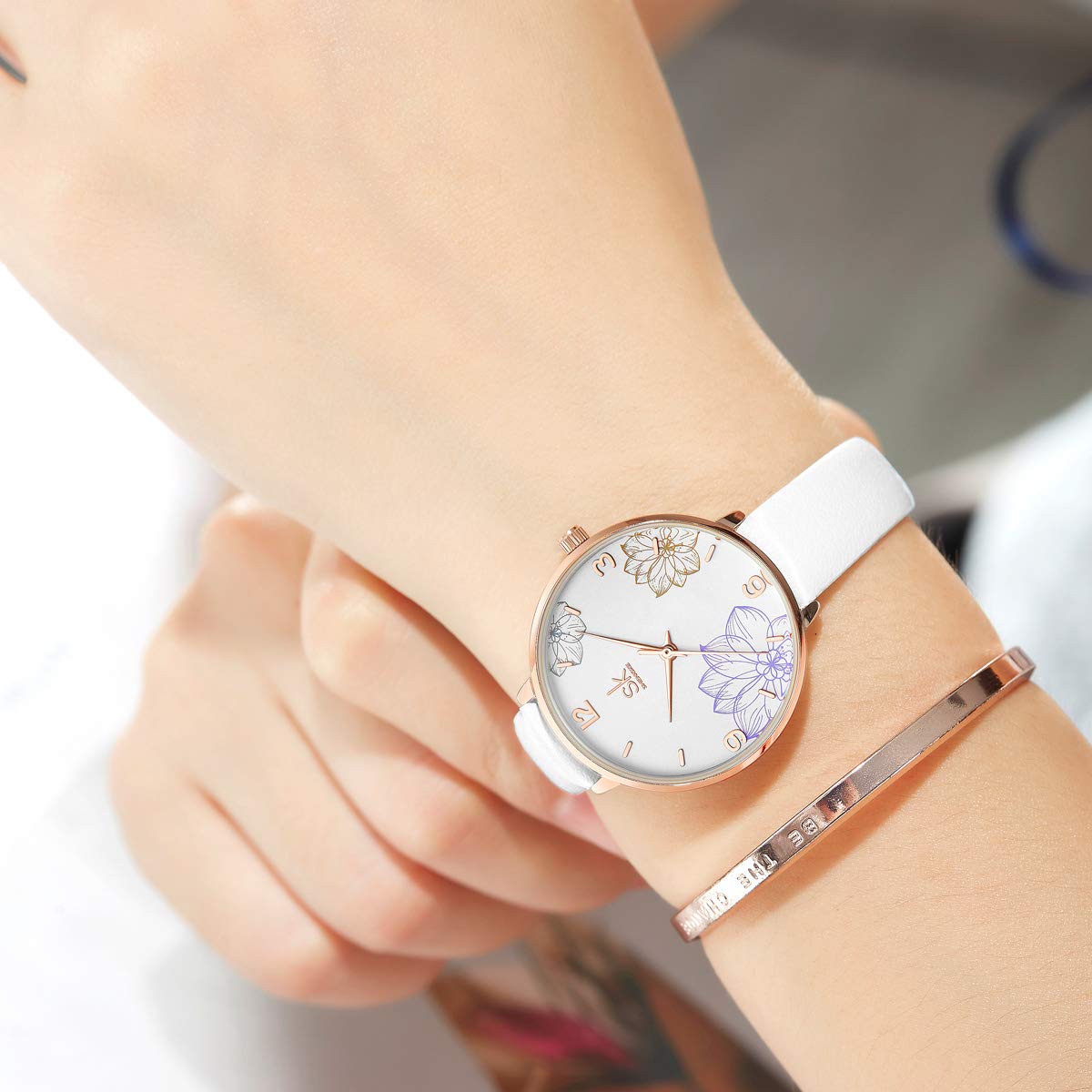 Alienwork SK Montre Femme Fleurs élégant