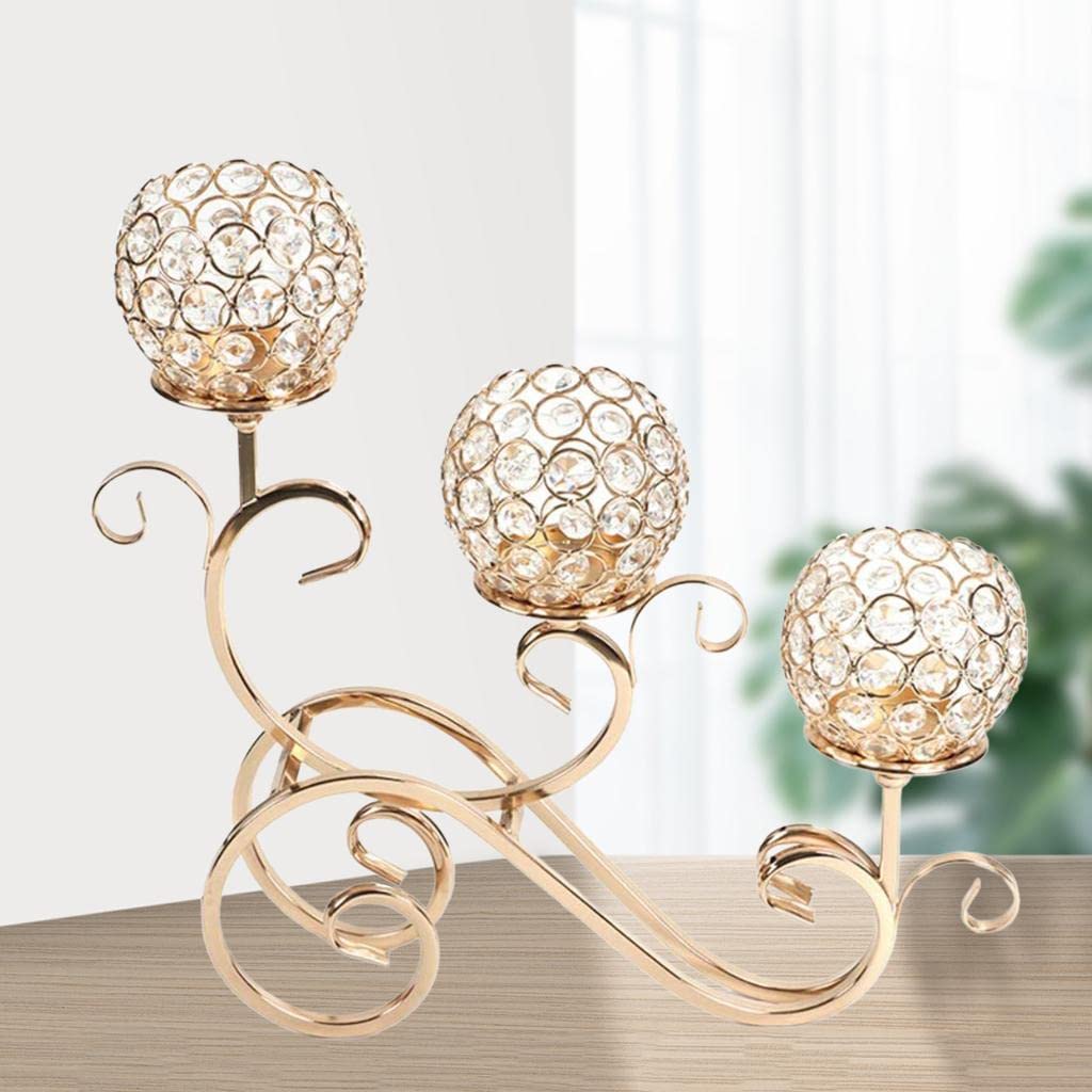 Portavelas de cristal de 3 brazos, candelabro para decoración de mesa de fiesta, dorado, 320 x 90 x 240 mm