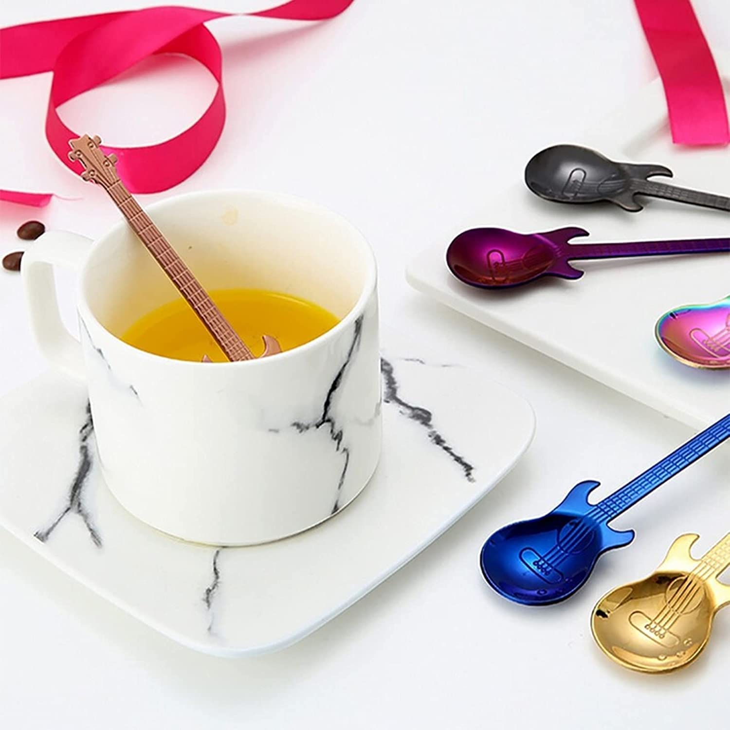 Löffel Restaurants Netter Edelstahl Gitarre Löffel Kaffee Küchenzubehör Musik Kaffeezubehör Home Küchentisch Geschirr Esslöffel Hause(Spoon Blue)