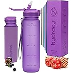 Hydracy Water Bottle with Times to Drink & Straw - Large 32 Oz BPA Free Motivational Water Bottle & No Sweat Sleeve -Leak Proof Gym Bottle with Time Marker - Ideal for Fitness, Sports & Outdoors