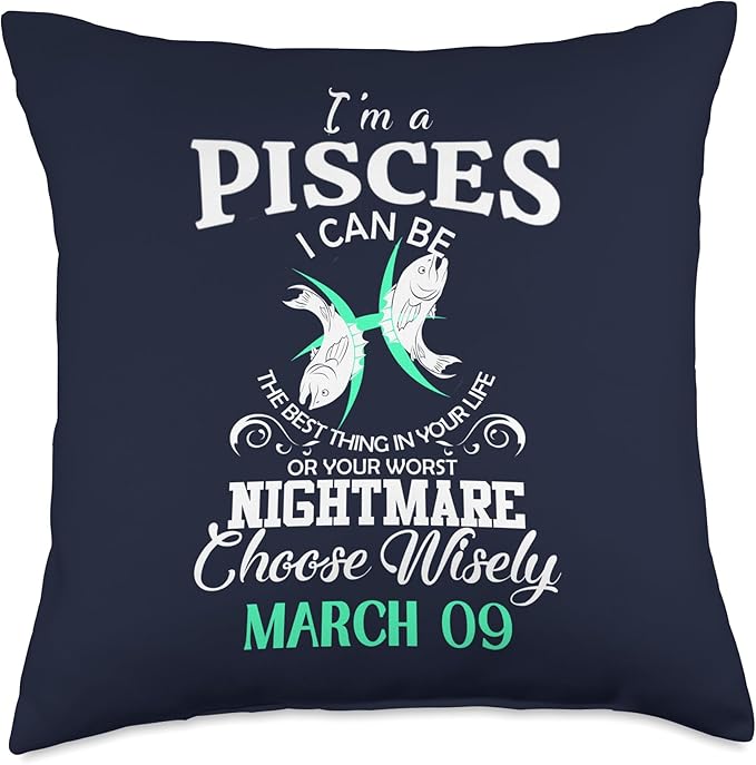 Pisces Zodiac Sign March 09 Astrology Birthday Horoscope Throw Pillow