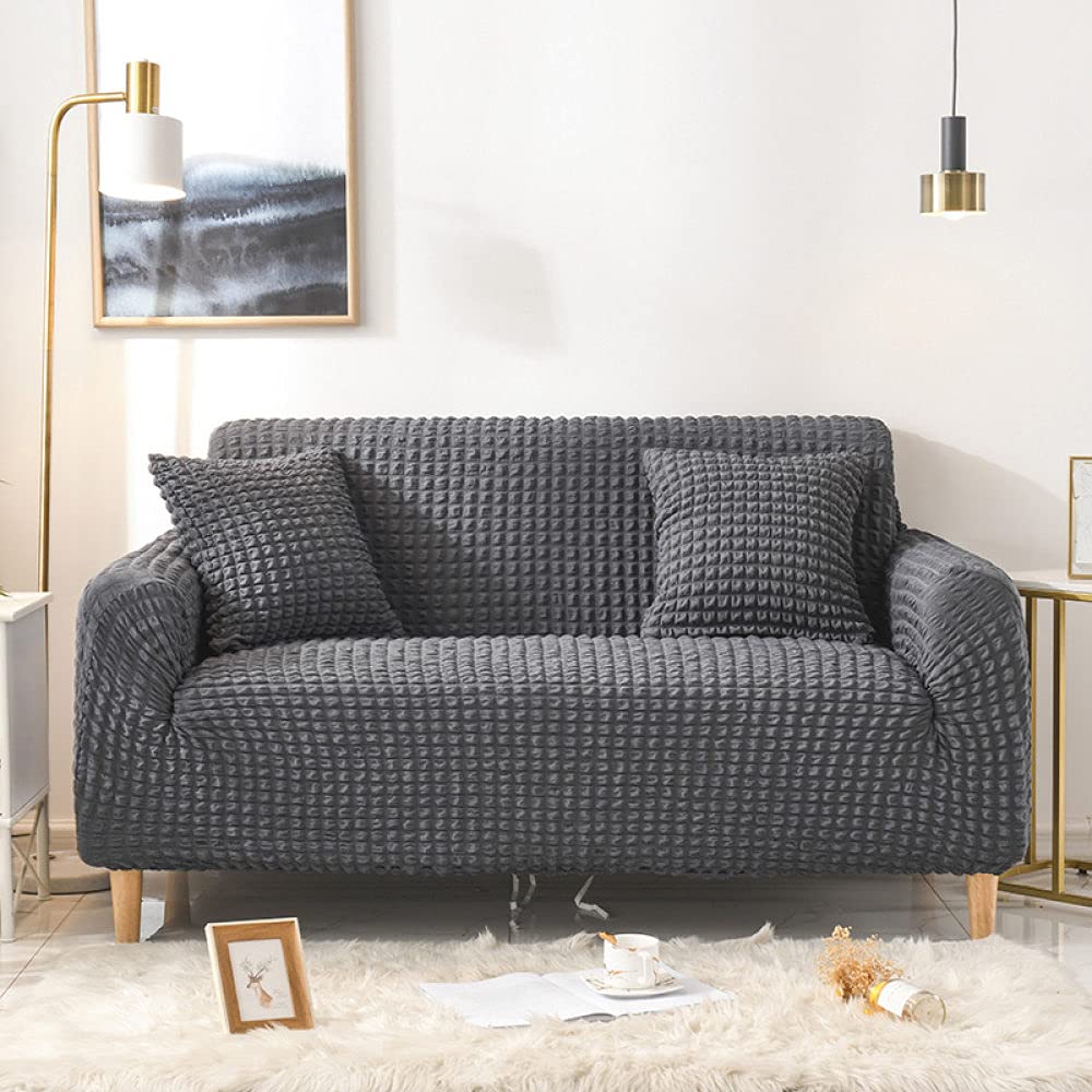 Housse de canapé élastique gris foncé LIJUCAI extensible pour salon 4 places 235-300 cm
