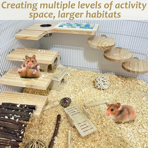 Niwaes AZ-002 Wooden Hamster Cage Platform Set 9 Pack Wood Juvenile Chinchilla Shelves, Squirrel L-Shape Corner Ledge With Hole Cooling Standing Board, Rat Cage Accessories For Gerbil Small Animal Climbing thumb #2