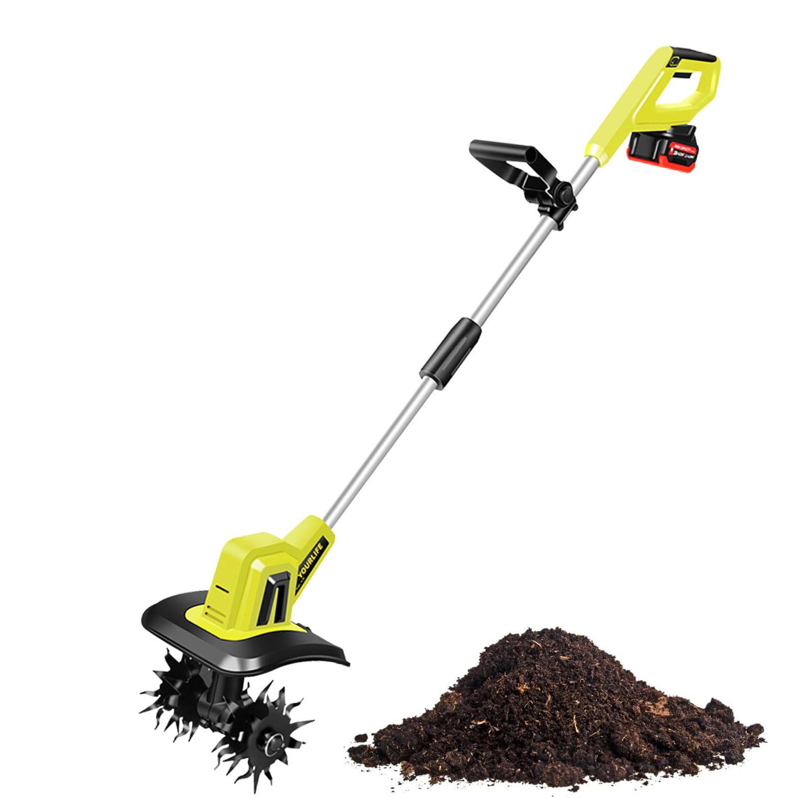 Coltivatore elettrico senza fili – Larghezza di fresatura 10,2 cm, profondità 22,9 cm, per coltivare il terreno del giardino, con batterie e caricabatterie