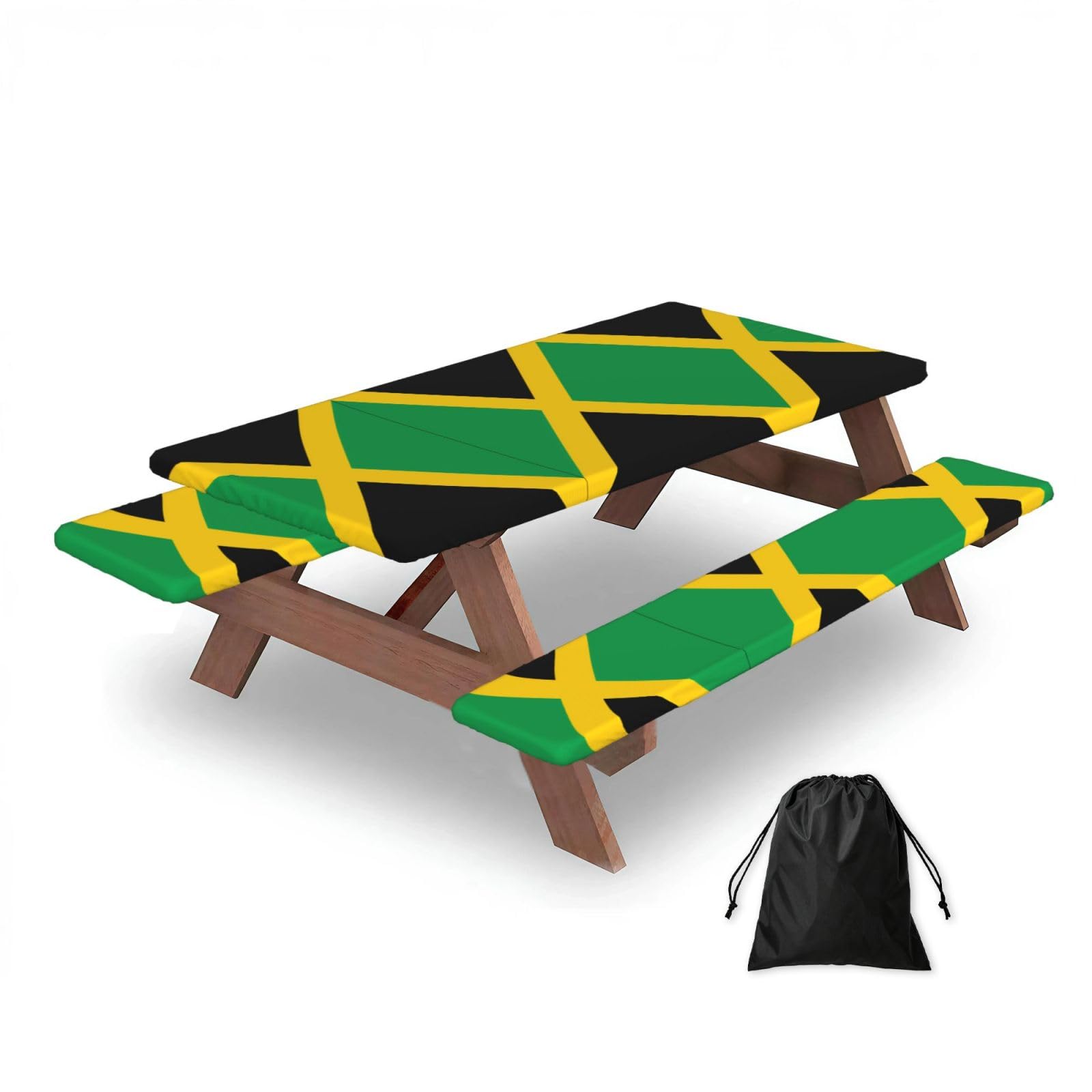 Flag of Jamaica Rectangular water-repellent picnic tablecloths, outdoor camping, picnic, BBQ