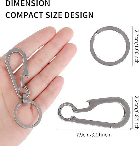 Miniatura 3 de Ouligay Llavero de titanio, mosquetón de titanio, clip para abrebotellas, llavero multifuncional con mosquetón resistente EDC para hombres y mujeres