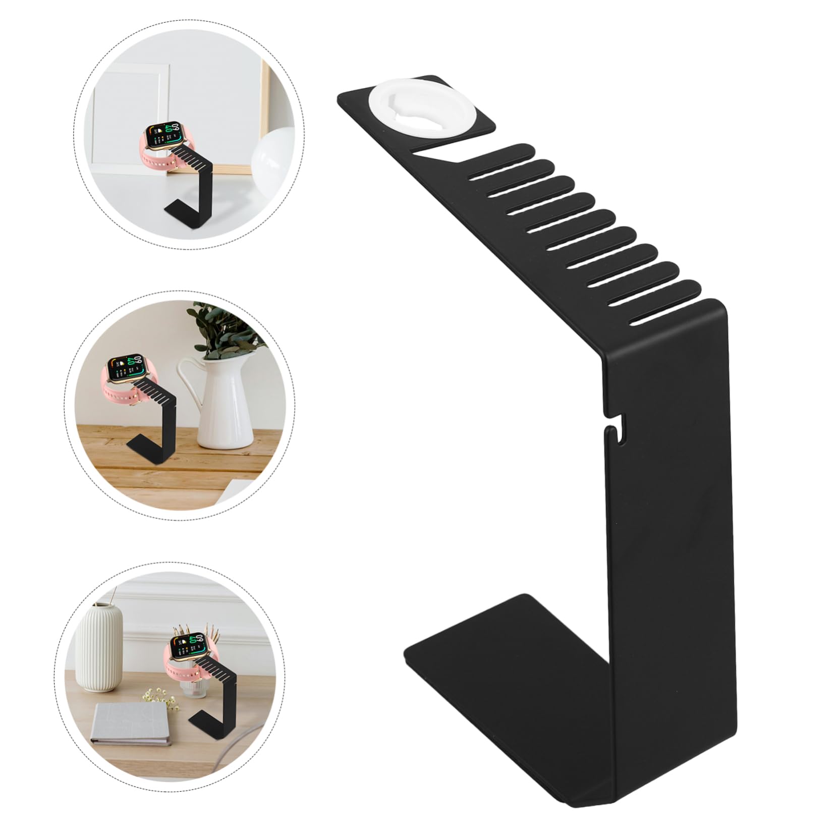 Supporto Caricatore Per Smartwatch Inossidabile Con Organizer Per Cinturini Base Di Ricarica Elegante e Salvaspazio Per Orologi Intelligenti Nero