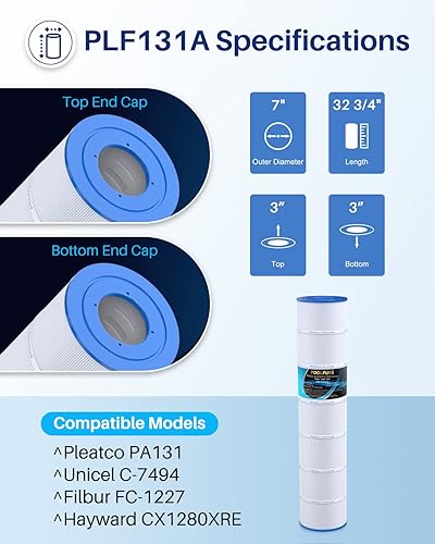 Miniatura 2 de POOLPURE El filtro de piscina PLF131A reemplaza a Pleatco PA131-PAK4, Ultral-A2, Hayward CX1280XRE, SwimClear C5020, Unicel C-7494, Filbur FC-1227,