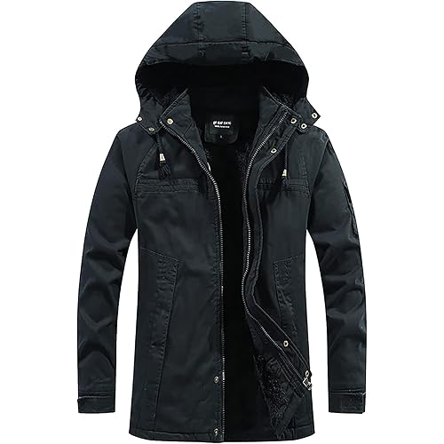 Men's Thick Cotton Parka Jacket Casual Winter Coat with Removable Hood