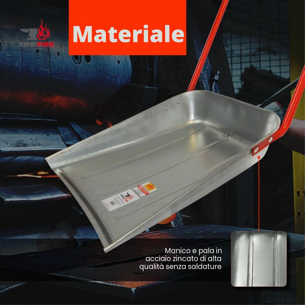 SHW-FIRE | Maxi Spazzaneve 62 cm, robusta vasca in lamiera d'acciaio con manico ergonomico, vasca zincata ideale per grandi superfici, grande pala robusta per neve | Fabbricato in Germania