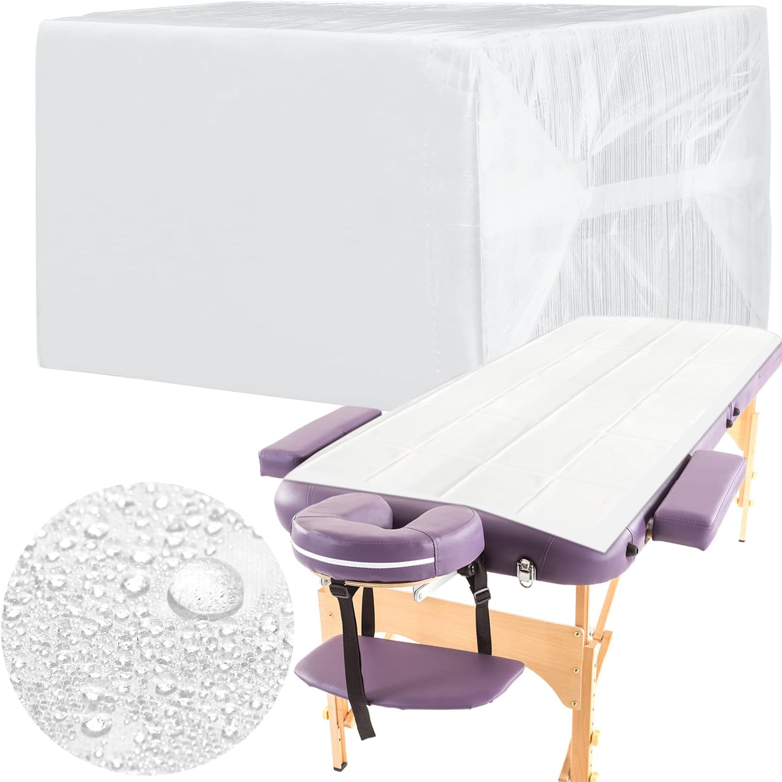 Breling 100 Pcs 31.5 x 71 Inch Disposable Bed Sheets Oil-proof PE Film Massage Table Sheets Non-woven Fabric Spa Waterproof Bed Cover Breathable for Beauty Salon Hotels Tattoo Waxing(White)