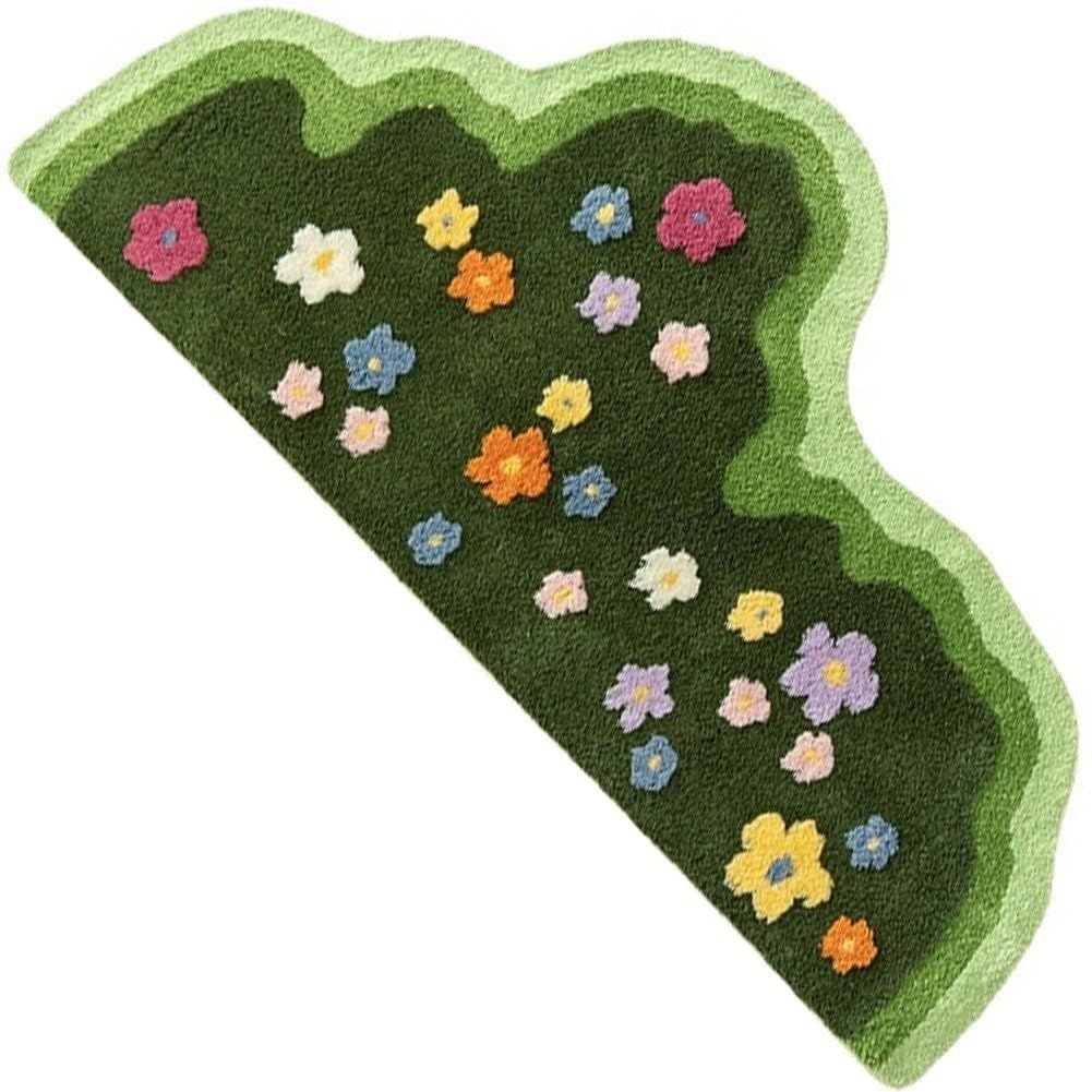 Wellenförmiger Grüner 3D-Blumen-tufting-Teppich, Weicher Tufting-Sofa-Teppich, Saugfähig, rutschfest, Raumboden, Fußmatten, Nachttisch-teppiche, Fußpolster, 60 X 120 cm