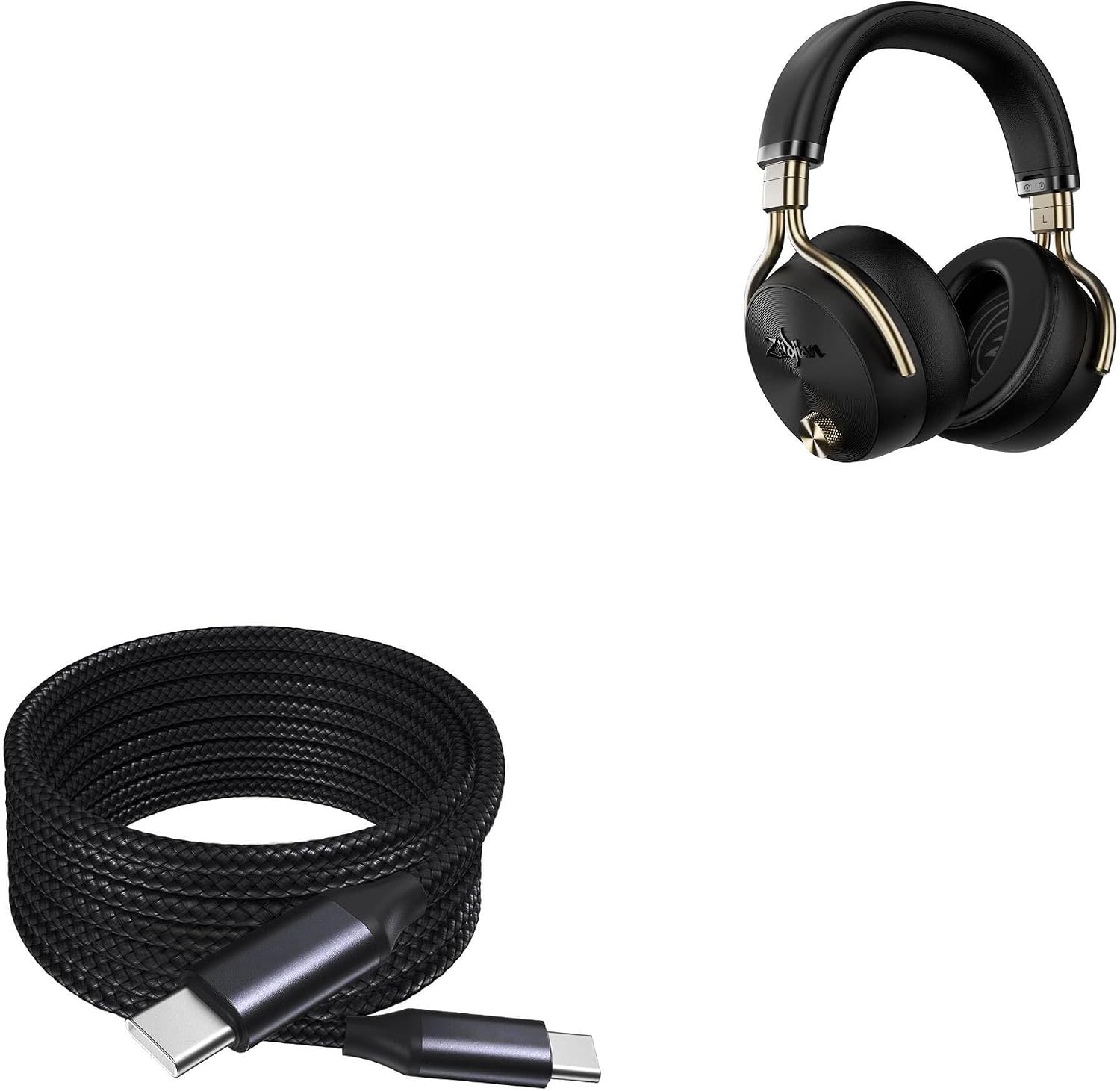 BoxWave Cable Compatible with Zildjian ALCHEM-E Perfect Tune Headphones - DirectSync PD Cable (10ft) - USB-C to USB-C (100W), Long Type C Braided Nylon Alloy Fast Charge - Jet Black