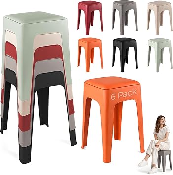 6 Pack Stackable Stools - 18" Leather Stackable Stool | Lightweight Durable Office Classroom Chair Easy Store Flexible Seating | Multipurpose Nesting Stools