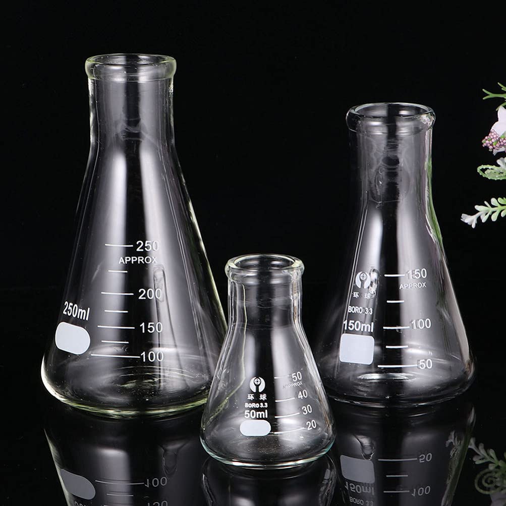 Juego cilindros matraz vaso 9 piezas, matraz vidrio científico, cilindros graduados, vasos medidores transparentes para suministros laboratorio, 50 ml, 100 ml, 250 ml