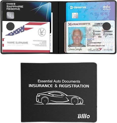 Blilo Soporte para tarjeta de seguro de registro de automóvil, guantera de vehículo, organizador de tarjetas, tarjeta, licencia de conducir,