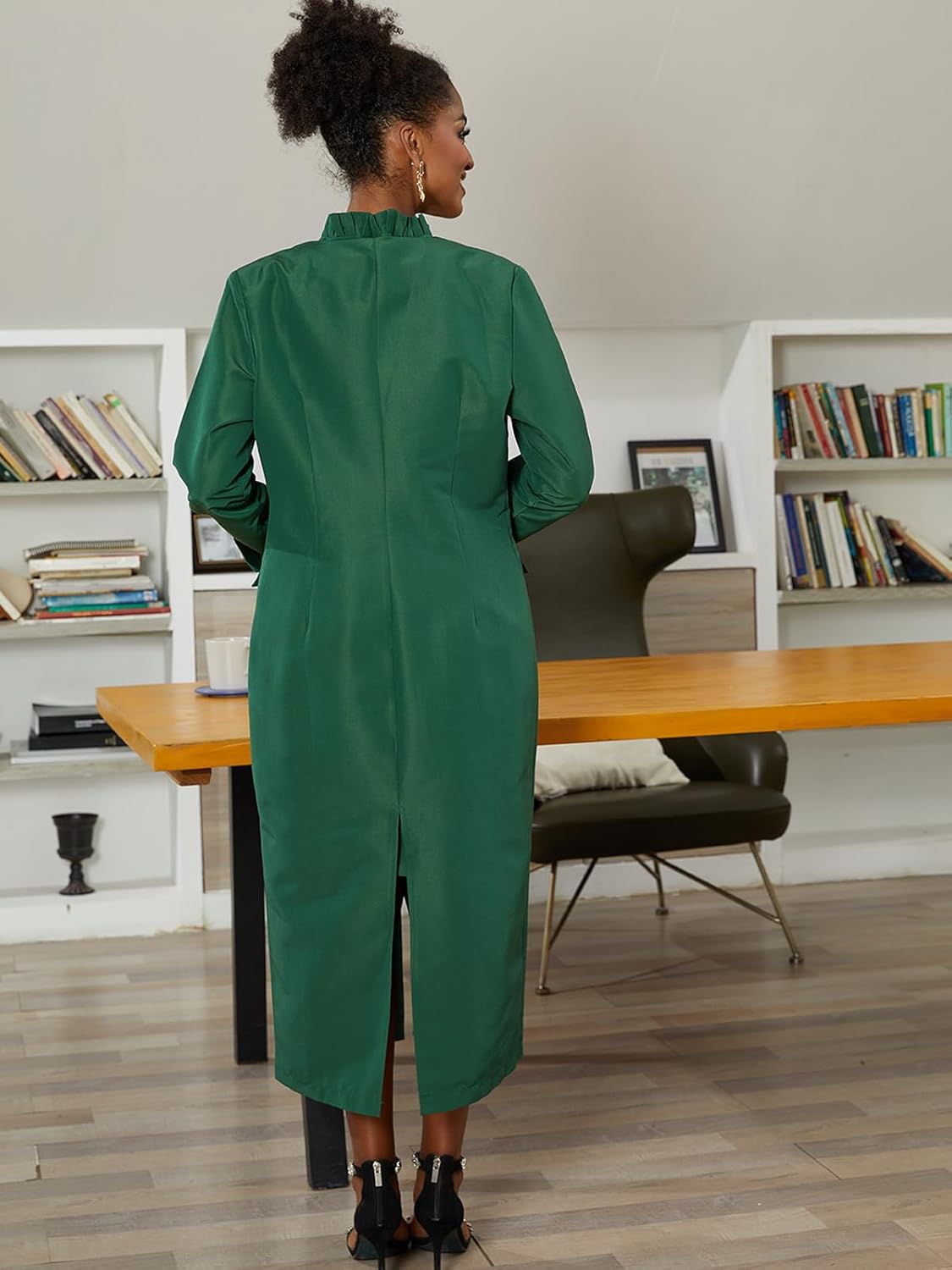 Molisry Women's 2 Piece Blazer Dress Set Formal Mock Neck Midi Dress Back Slit Long Sleeve Maxi Overcoat Business Suit Set