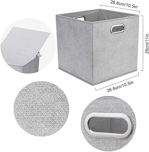 Miniatura 4 de Contenedores de almacenamiento de tela de 10.5 x 10.5 x 11 pulgadas, cubos plegables de color gris y blanco, cajas de almacenamiento plegables para