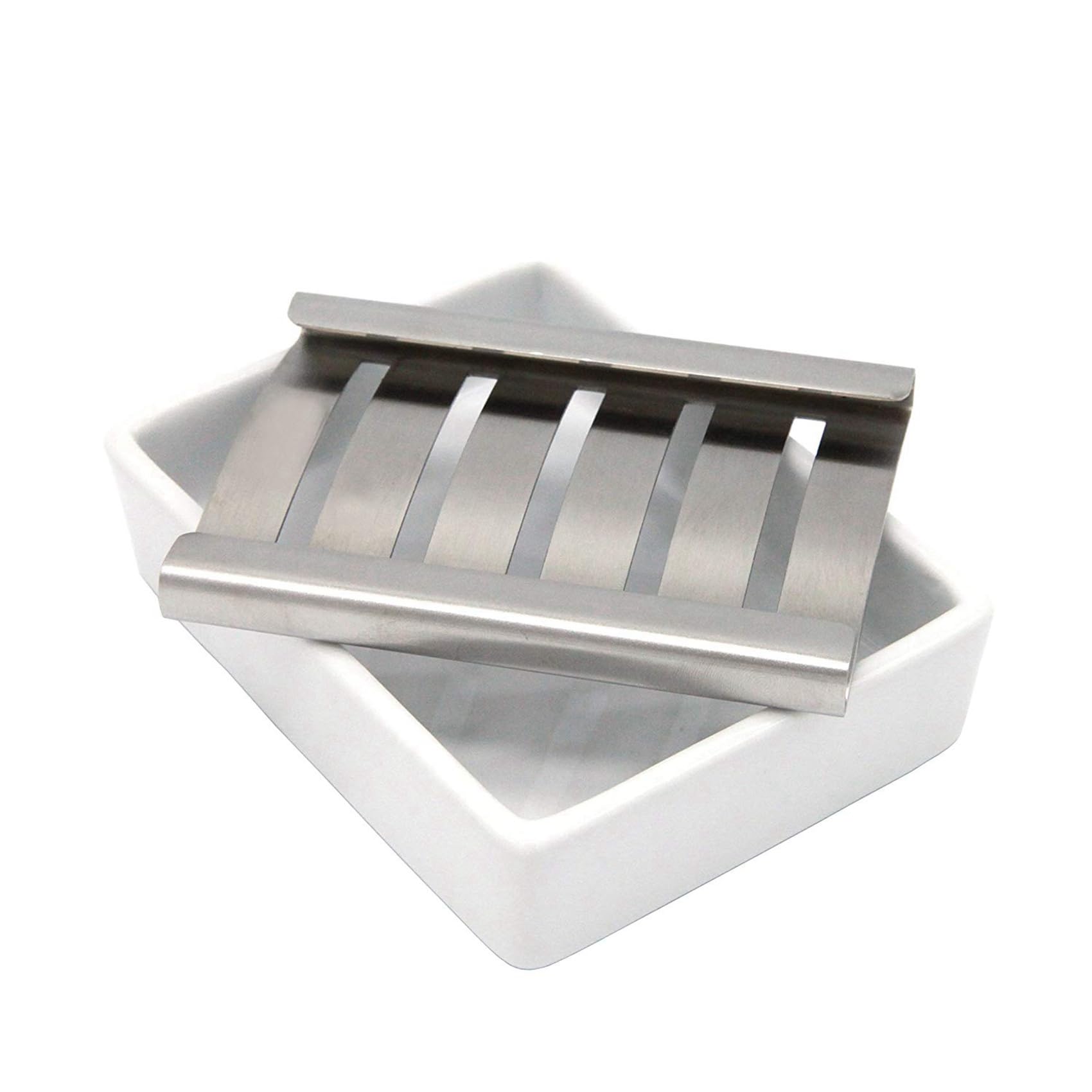 4X Cerámico Jabonera Jabonera de Acero Inoxidable para Baño y Ducha de Doble Capa de Drenaje de Caja de Jabón