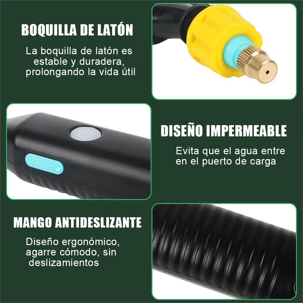 Pulverizador Electrico 5L,Sulfatadora Bateria,5 Modos de Rociado y Correa Ajustable,60 cm Varilla Pulverizadora Telescópica,Carga USB‑C,para Deshierbe, Fertilización y Riego