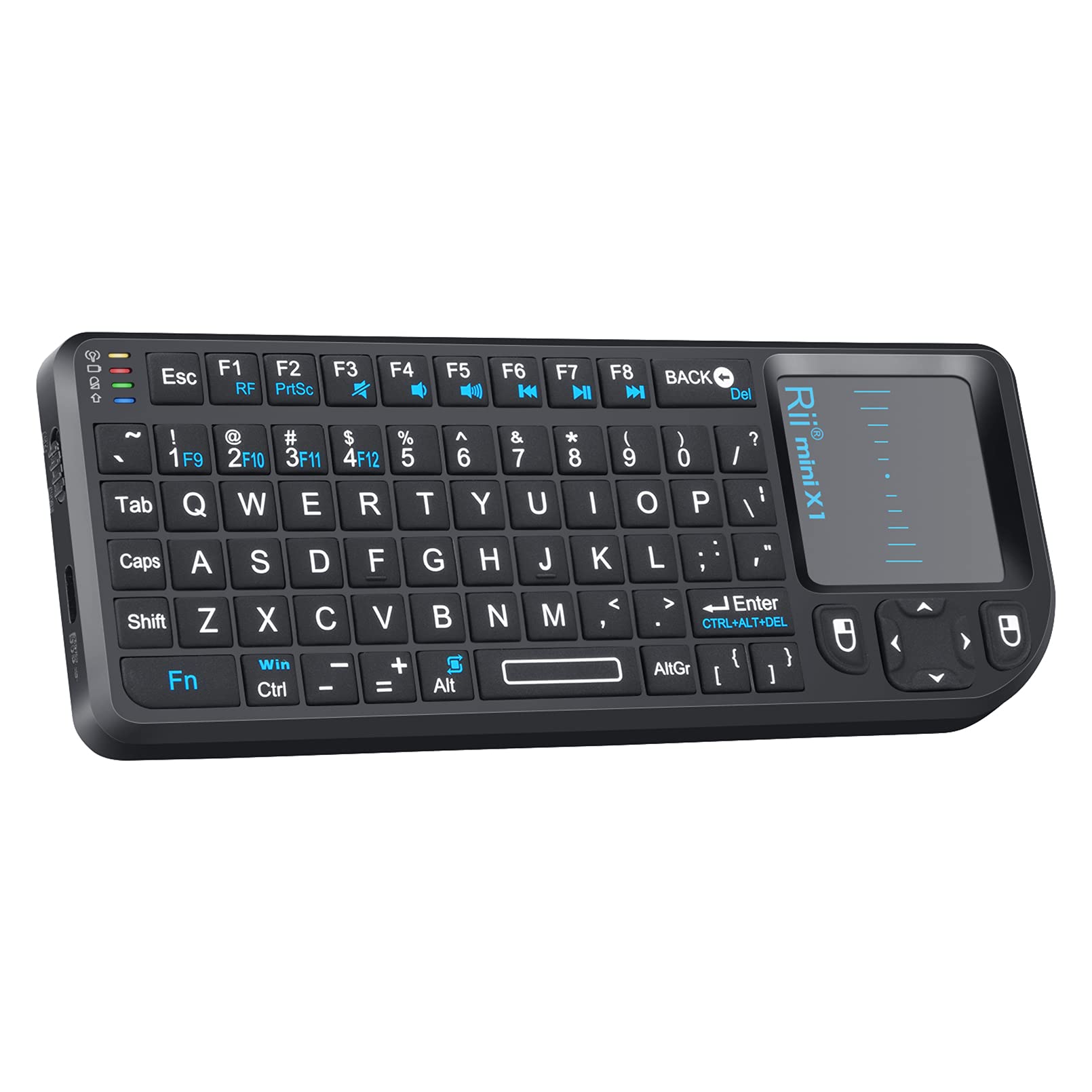 Rii - Mini tastiera wireless 2,4 G con mouse touchpad, controller portatile leggero con ricevitore USB, telecomando per Windows/Mac/Android/PC/tablet/TV/Xbox/PS3. X1-nero