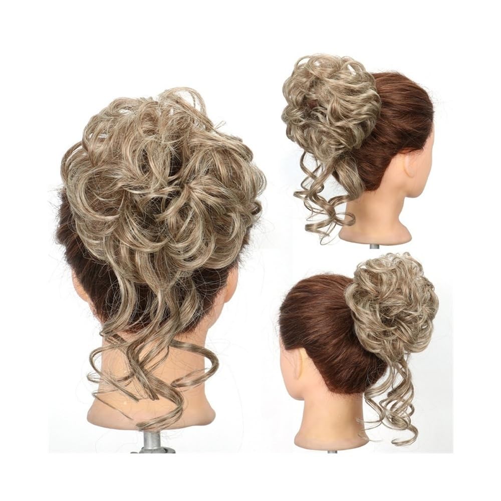 Lizhuzhuzs28 Women Synthetic Hair Buns Hairpiece Messy Fluffy Curly Chignon Ponytail Extensions with Elastic Rubber Band Daily(M12-613)