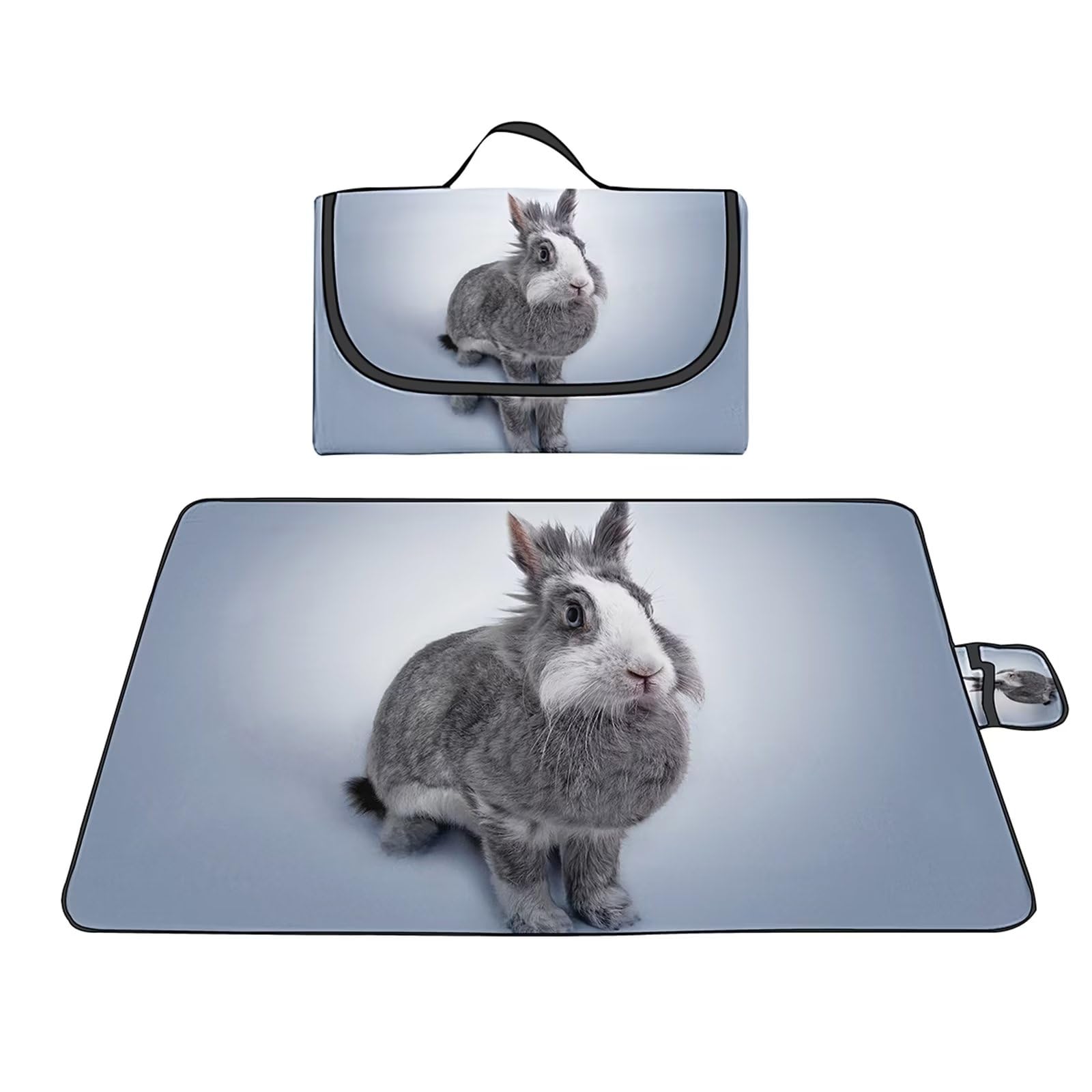 Couverture Pique-nique Imperméable 200x200cm,Couverture Plage Extérieure XXL Tapis de Plage Anti Sable,Lapin gris Camping Couverture étanche Pique-nique avec Poignée pour Camping Randonnée Parc Plage