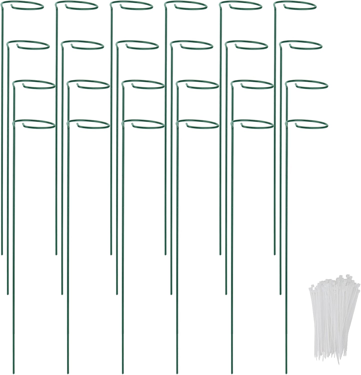 MANCHAP 24 PCS Metal Garden Plant Support Stakes, 40cm Single Stem