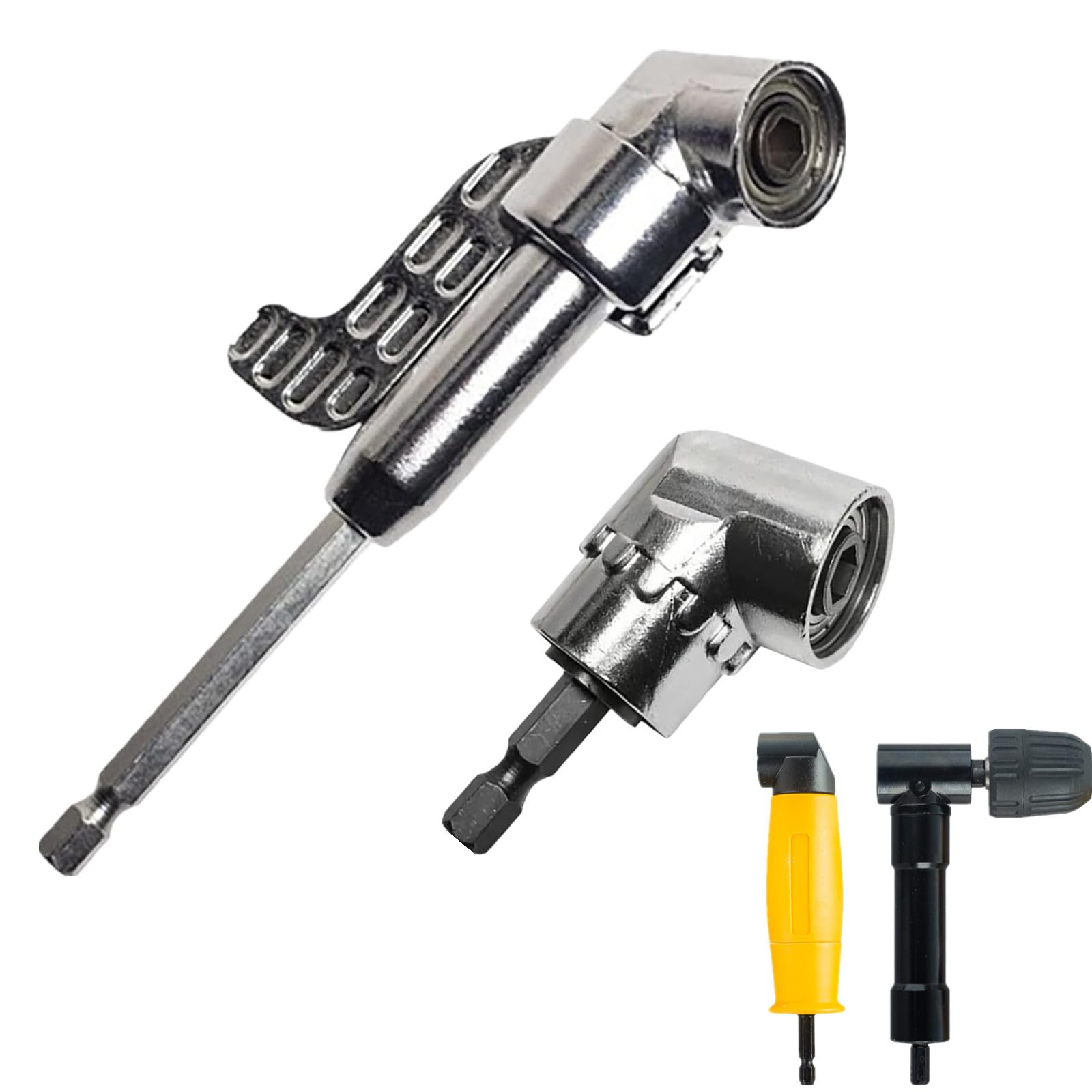 Sovtay Silver 105 Degree Right Angle Drill Adapter, Corner Tool Screw Hub With Multi-Function Bend Screwdriver Bit, Corner Tool Screw Hub, 105 Degree Drill Attachment, Screwdriver Drill Bit Set (,Long+Short)