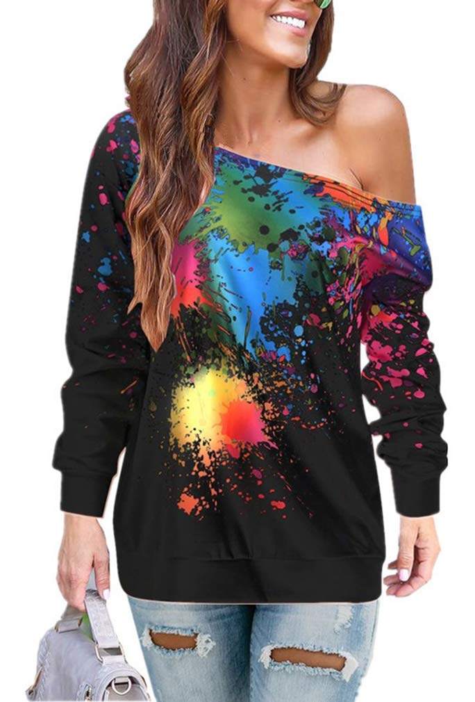 Women Long Sleeve Off The Shoulder Slouchy Batwing Sleeve Loose Casual Tops Tshirts Blouses