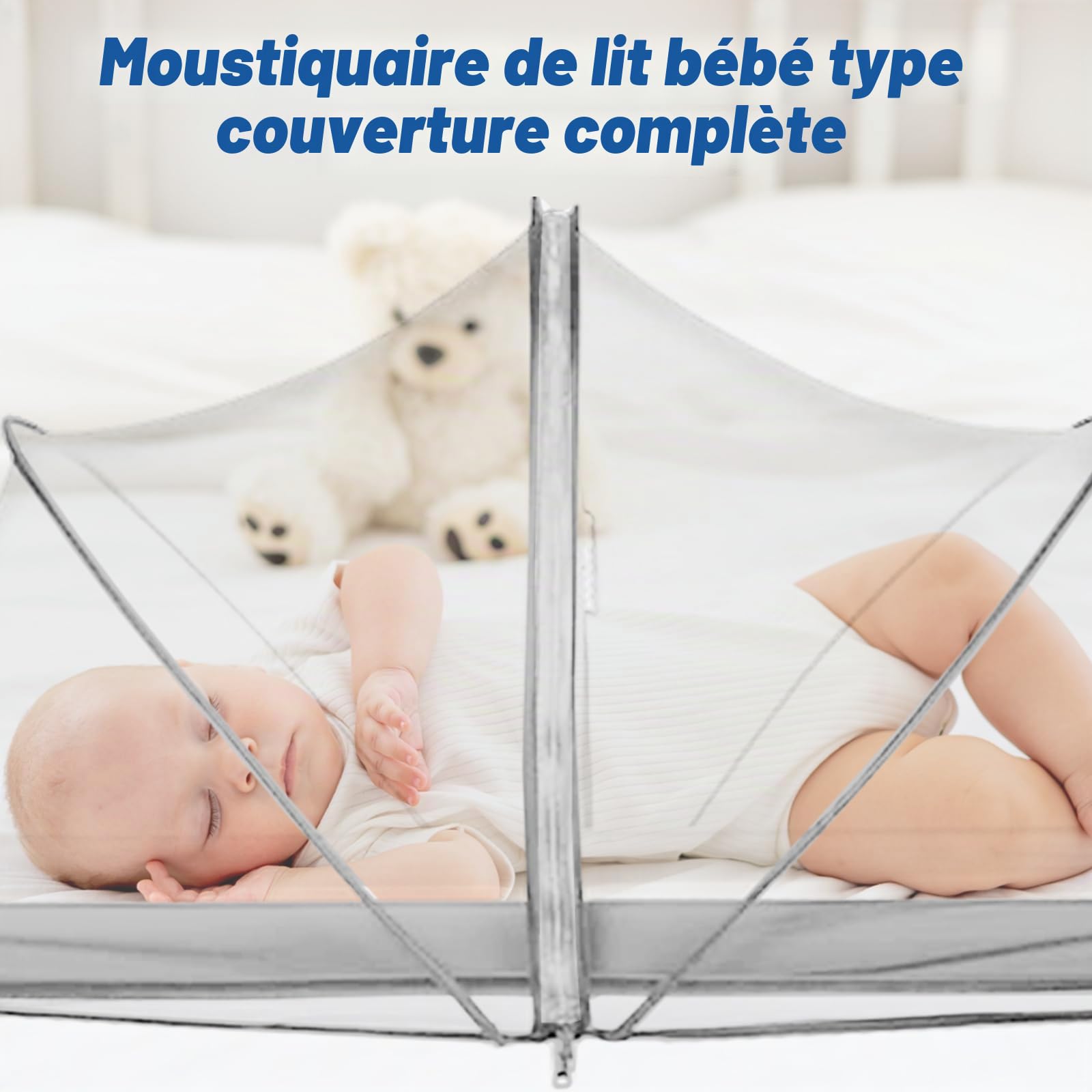 Moustiquaire universelle pour lit de bébé : WEGREAT 100x55 cm Protection anti-insectes pour lit de voyage avec fermeture éclair, Moustiquaire pliable pour bébé, Grille anti-mouches pour lits d'enfants