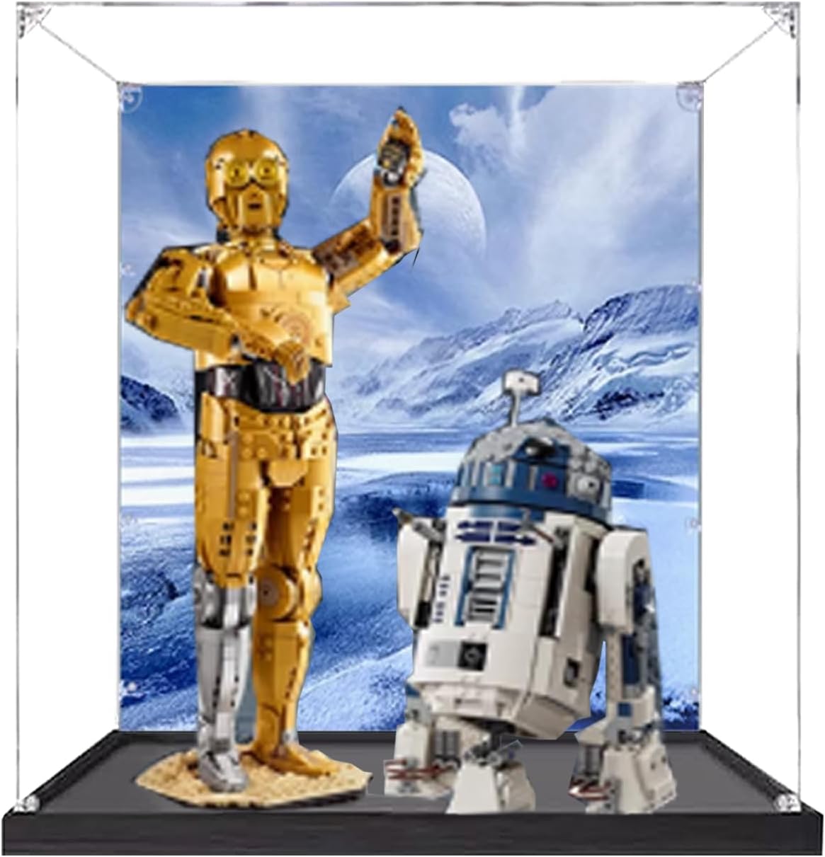 Acrylic Display case for Lego 75398+75379 c-3po/r2-D2 Robot Combination,Sturdy Storage Display Box 14.1 x 14.1 x 18.5 inches (excluding Models) (Option 2)