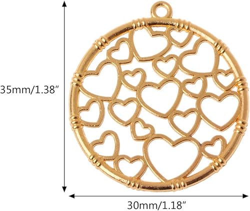 Miniatura 3 de BUZHI 5 colgantes de bisel de corazón redondo con espalda abierta, colgantes de bisel abierto, colgante de marco de flores prensado hueco de metal,