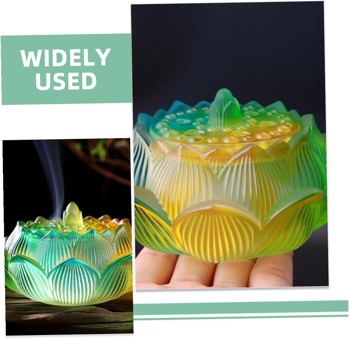 Vintage Lotus Incense Burner Glass Censer Desktop Ornament Compact Coil Incense Holder for Home Tearoom Office Decor