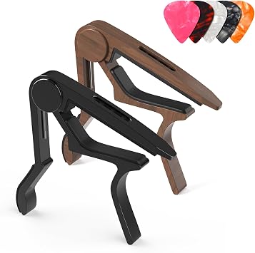 Capo, Guitar Capo with Pick Holder and 5 Picks, Guitar Clamp, Guitar Kapo, Capo for Acoustic & Electric Guitar, Ukulele, Banjo, Mandolin Black & Rosewood