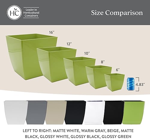 Miniatura 6 de The HC Companies Aria - Maceta cuadrada de riego automático de 10 pulgadas, maceta de plástico para plantas de interior y exterior, flores, hierbas,