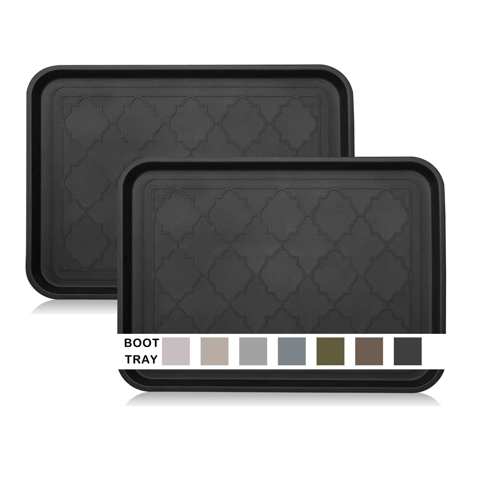 WATANIYA PET Boot Tray for Entryway Indoor, Heavy Duty Shoe Mat Tray 2 Packs, 16.7"x12.8" Waterproof Shoes Trays with Raised Edge, Outdoor Multi-Purpose Mats for Boots, Garden, Pets