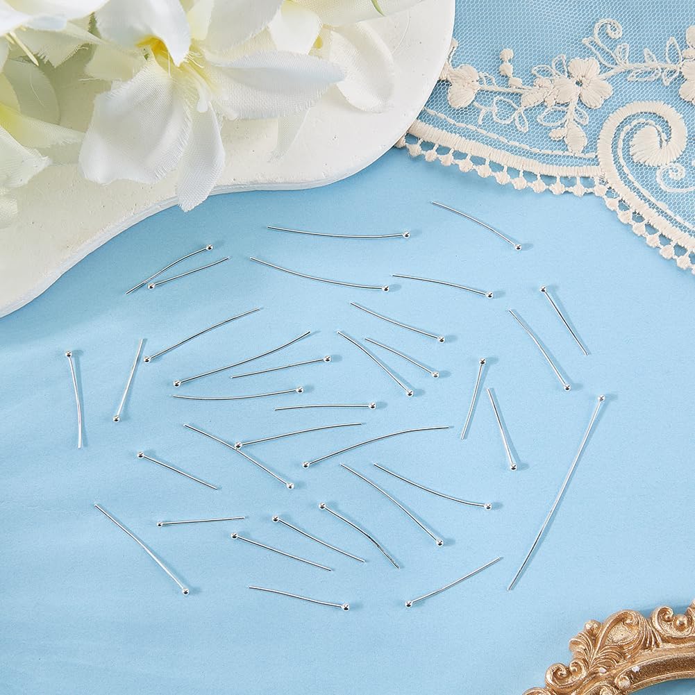 Beebeecraft 200Pcs Ball Head Pins 925 Sterling Silver Plated Brass